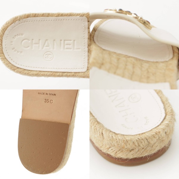 シャネル Chanel エスパドリーユ ビジュー サンダル G32607 ホワイト 