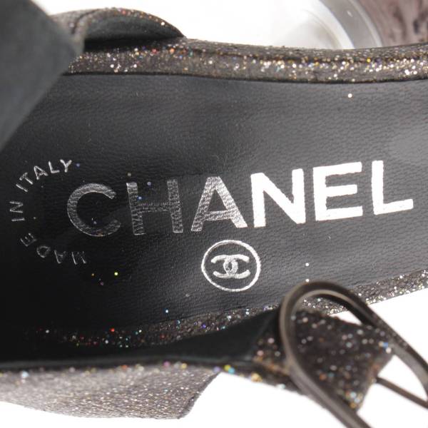 シャネル Chanel 08年 グリッター 電球ヒール サンダル ブラック