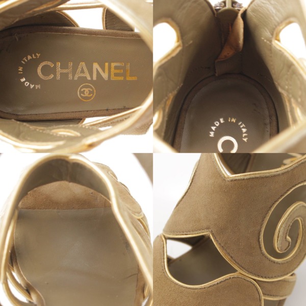シャネル Chanel 11A シェルヒール スエード サンダル G27856 カーキ×ゴールド 36 1/2 中古 通販 retro レトロ