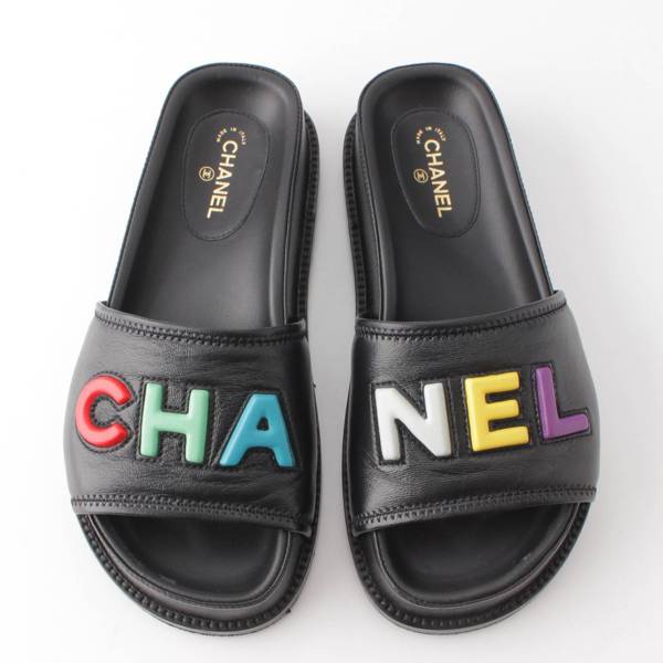 シャネル Chanel 22S レザー マルチカラーロゴ レザー フラット 