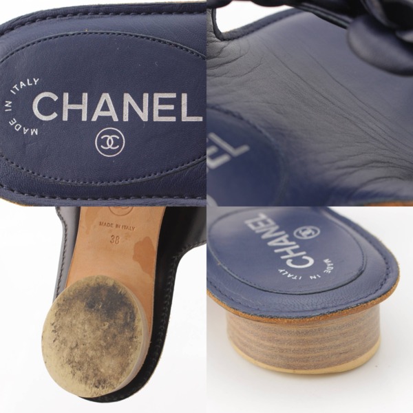 シャネル Chanel ココマーク カメリア フラワー レザー フラットサンダル G29783 ネイビー 38 中古 通販 retro レトロ