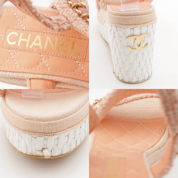 シャネル Chanel ココマーク チェーン レザー ウェッジソールサンダル G35643 ピンク×ホワイト 36 1/2 中古 通販 retro  レトロ