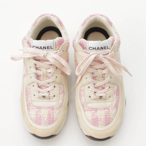 シャネル Chanel 23S ココマーク ツイード レザー ローカット
