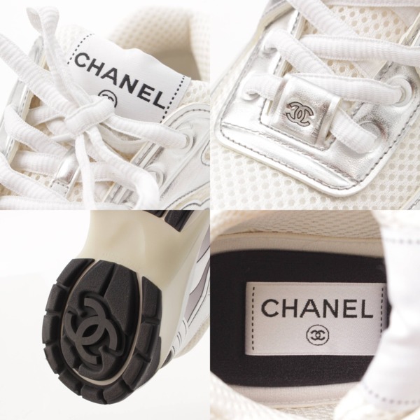 シャネル Chanel 23C ココマーク メッシュ ローカット スニーカー G39792 ホワイト×シルバー 37 中古 通販 retro レトロ