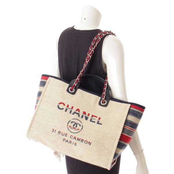 シャネル(Chanel) ドーヴィル ボーダー チェーン トートバッグ 26番台 