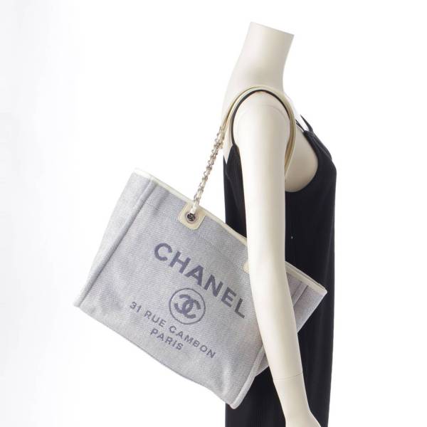 シャネル Chanel 18番台 ドーヴィルMM ストローキャンバス チェーントートバッグ DH66830 ブルー 中古 通販 retro レトロ