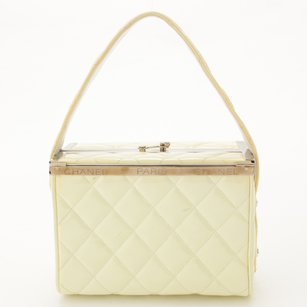 シャネル(Chanel) マトラッセ パテント 箱型 バニティバッグ ホワイト