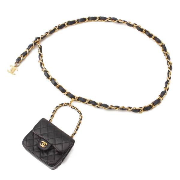 シャネル Chanel ミニミニマトラッセ ラムスキン チェーンベルト ウエストポーチ ブラック 中古 通販 retro レトロ