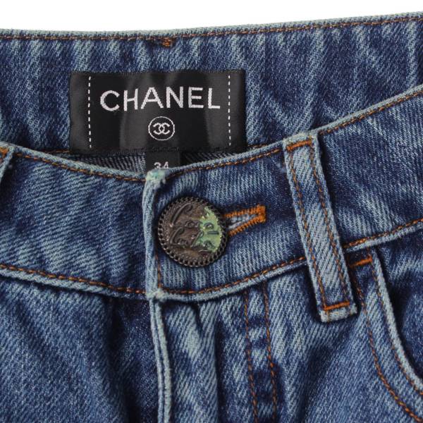 シャネル Chanel ロゴボタン ペイント ヴィンテージ加工 デニム パンツ P55668 インディゴ 34 中古 通販 retro レトロ