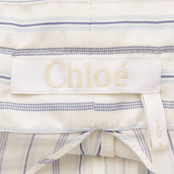 クロエ(Chloe) リボン付 シルク ストライプ ワイドパンツ ホワイト