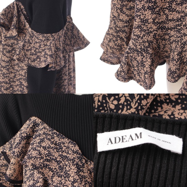 アディアム ADEAM 22年 Dark Forest Dress 長袖 フリル ニット ワンピース 43052 ブラック×ベージュ S 中古 通販  retro レトロ