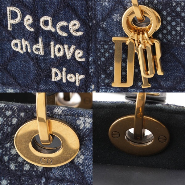 ディオール DIOR レディディオール Peace And Love 刺繍 デニム 2wayハンドバッグ ブルー 中古 通販 retro レトロ