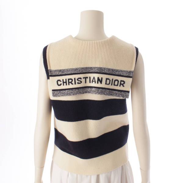 ディオール DIOR ウール×カシミヤ ノースリーブ セーラー セーター ニットベスト アイボリー 34 中古 通販 retro レトロ