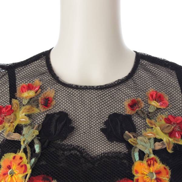 ドルチェ&ガッバーナ Dolce&Gabbana フローラルレース 刺繍 花柄 ロングワンピース ブラック×マルチカラー 36 中古 通販 retro  レトロ