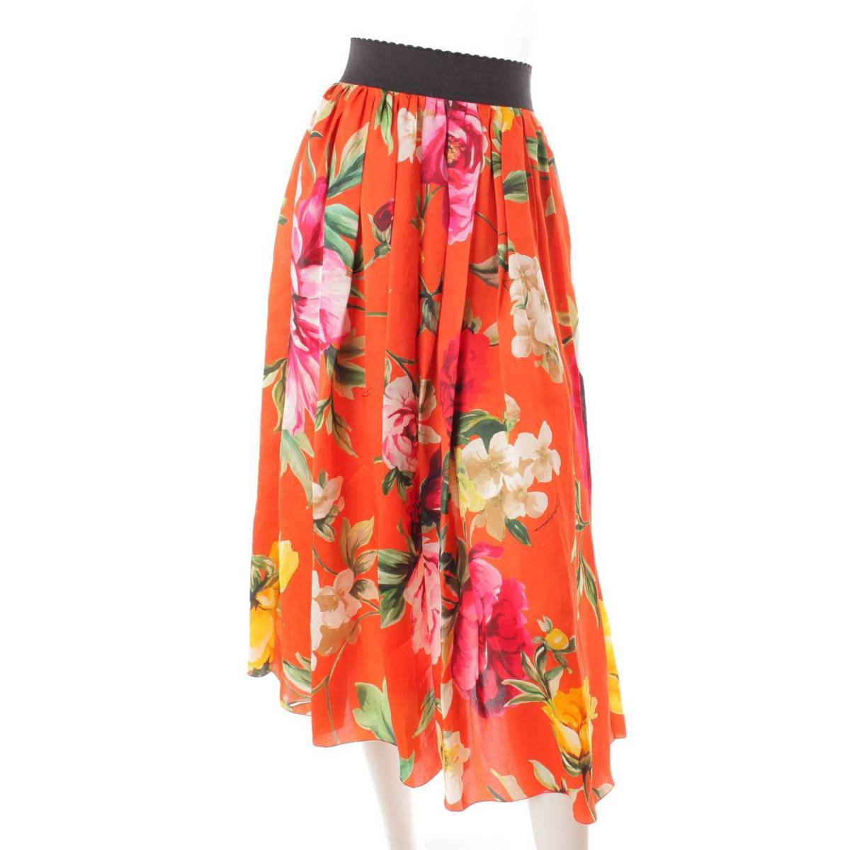 ドルチェ&ガッバーナ(Dolce&Gabbana) シルク フラワープリント ロング スカート 花柄 オレンジ 36