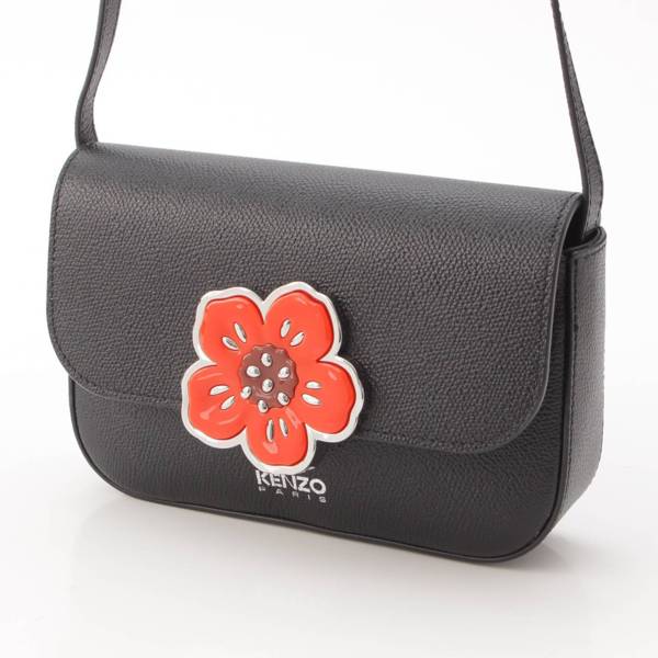 ケンゾー Kenzo BOKE FLOWER ボケフラワー 花柄 ロゴプリント レザー ショルダー バッグ ブラック 中古 通販 retro レトロ