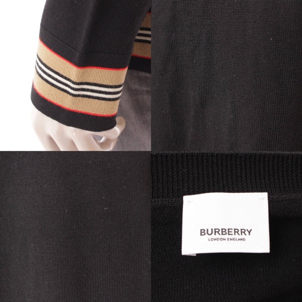 バーバリー ロンドン(Burberry London) メンズ 裾ストライプ柄 ハイゲージ ニット セーター トップス 8009151 ブラック L  中古 通販 retro レトロ