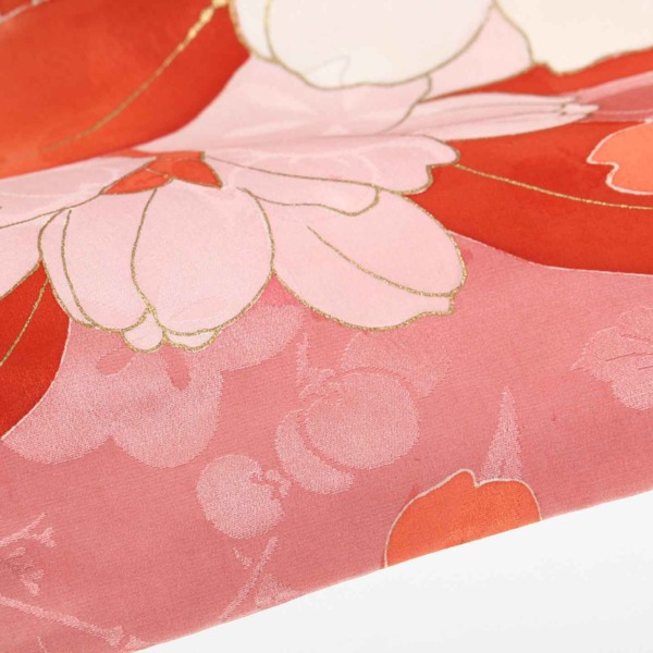 振袖 着物 五つ紋 花柄模様 ピンク系（帯別売り） 中古 通販 retro レトロ