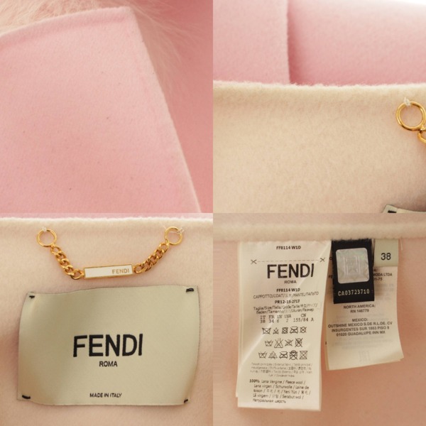 フェンディ(Fendi) フォックスファー ノーカラーコート ケープ ピンク 