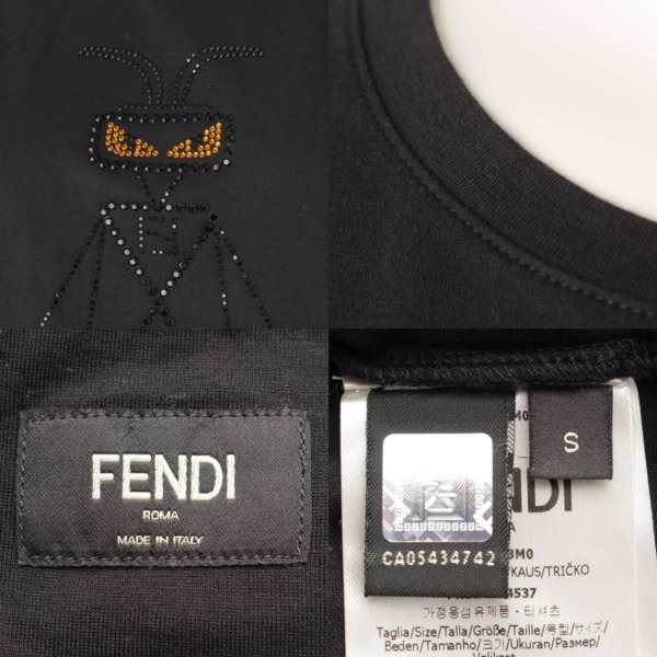 フェンディ Fendi 17年 ラインストーン 刺繍 クルーネック Tシャツ