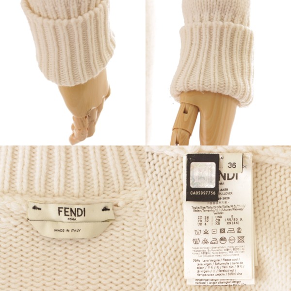 フェンディ(Fendi) カリグラフィ カシミヤ昆 ウール ニット トップス セーター FZY891 AA5B ホワイト 36 中古 通販 retro  レトロ