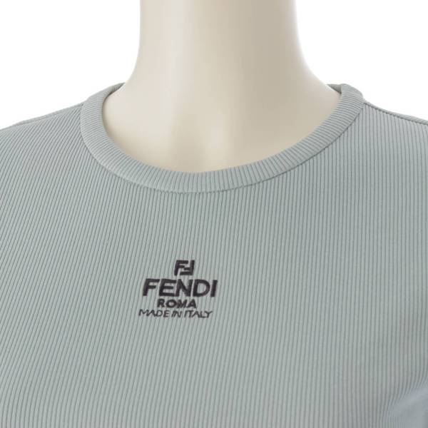 フェンディ Fendi 23年 ロゴ刺繍 クロップド コットン Tシャツ リブカットソー FS8110 ライトブルー S 中古 通販 retro レトロ