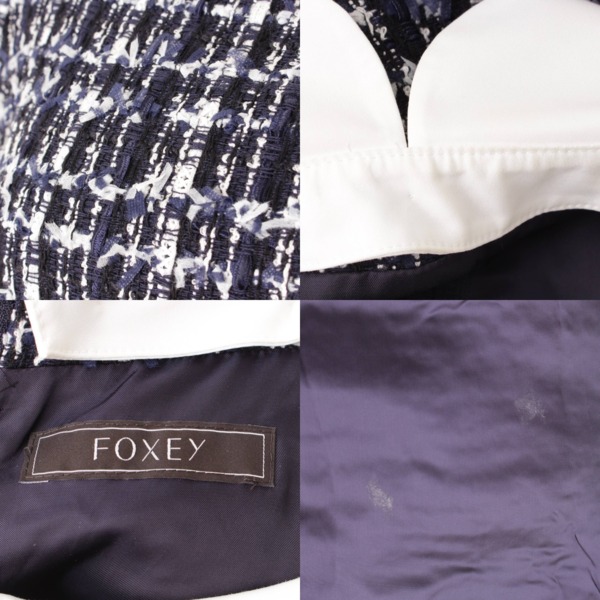 フォクシー(Foxey) ツイード 七分袖 ワンピース ドレス 39875 ネイビー