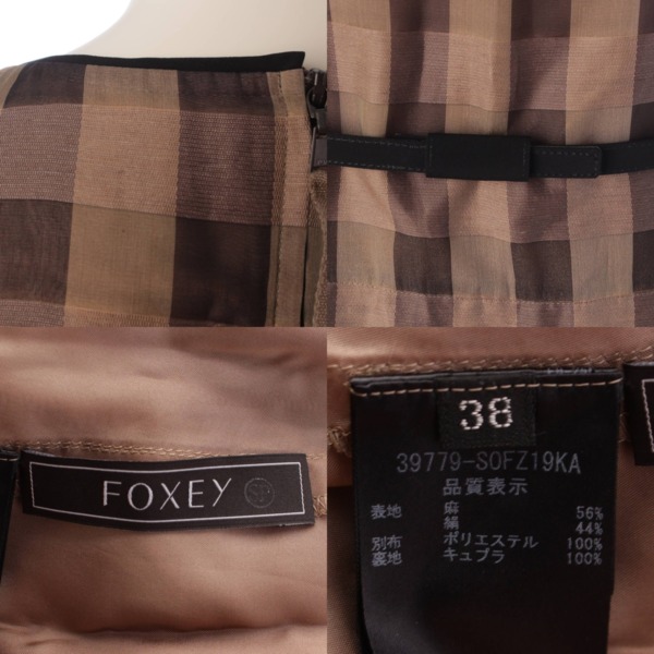 フォクシー Foxey 19年 ドレスパレット チェック ノースリーブ ワンピース 39779 ブラウン 38 中古 通販 retro レトロ