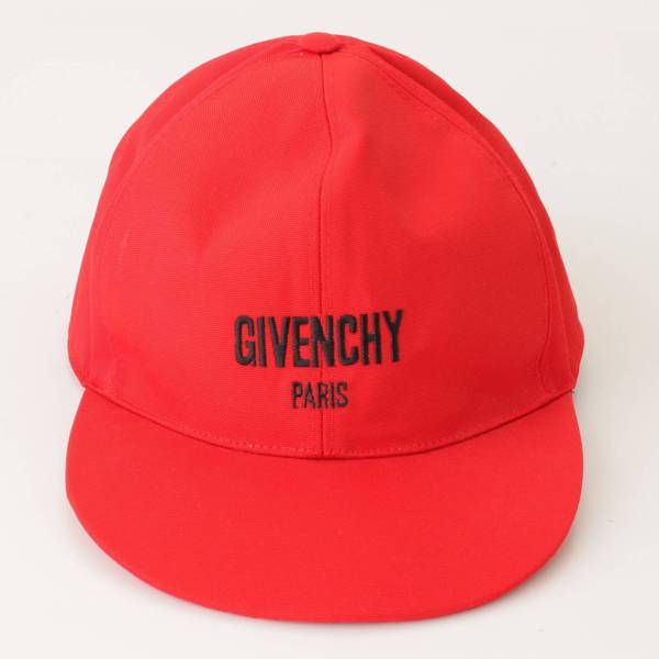 ジバンシィ(GIVENCHY) ロゴ フラットバイザー キャップ 帽子 レッド