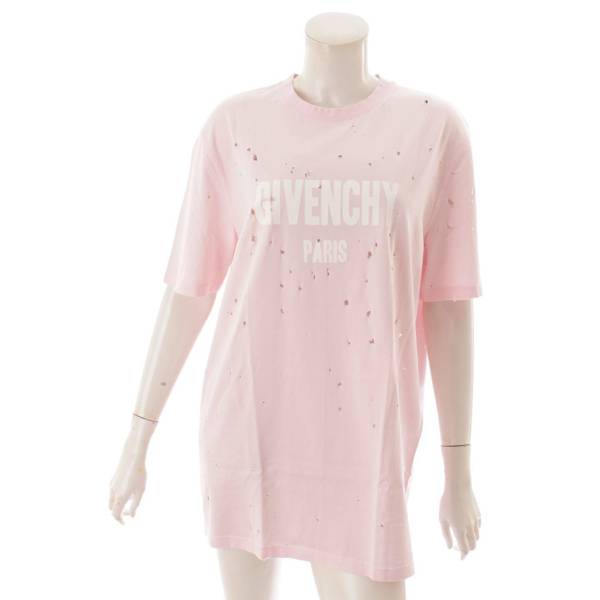 18SS デストロイ ロゴプリント Tシャツ トップス ダメージ加工 ピンク XS