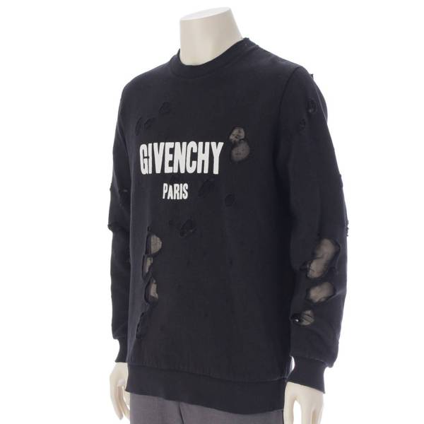 ジバンシィ GIVENCHY メンズ ロゴ スウェット プルオーバー デストロイ加工 ブラック XS 中古 通販 retro レトロ