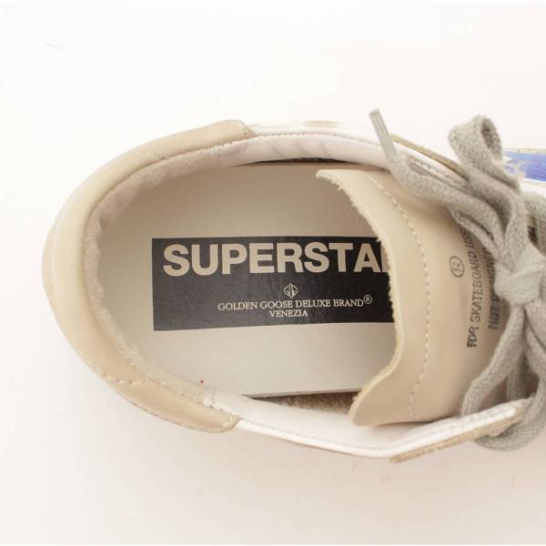 ゴールデングース(GOLDEN GOOSE) SUPERSTAR ダメージ加工 ペイント レザー ローカット スニーカー ホワイト×ブルー 36 中古  通販 retro レトロ