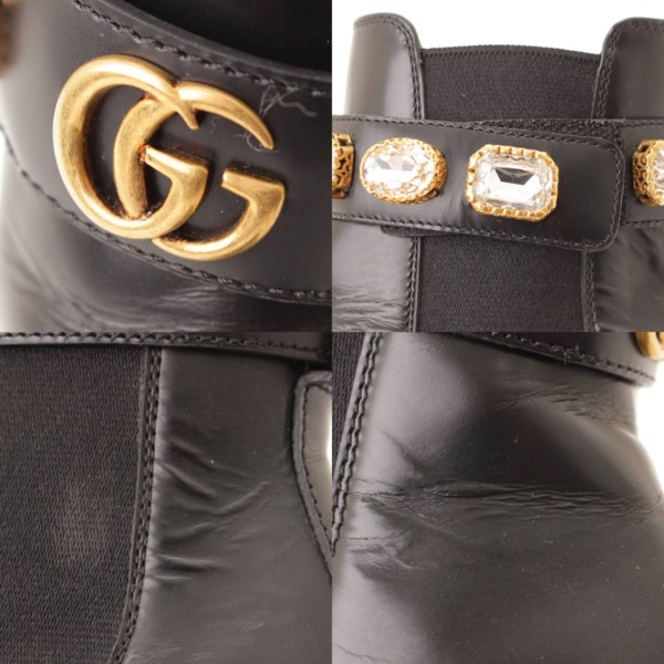 グッチ(Gucci) 19AW クリスタル ベルト付き レザー サイドゴア ブーツ 