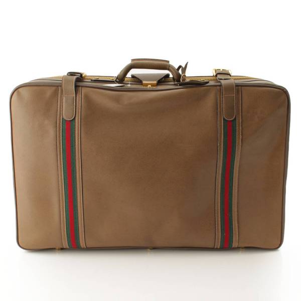 グッチ Gucci オールドグッチ シェリーライン レザー トラベルバッグ スーツケース カーキ 中古 通販 retro レトロ