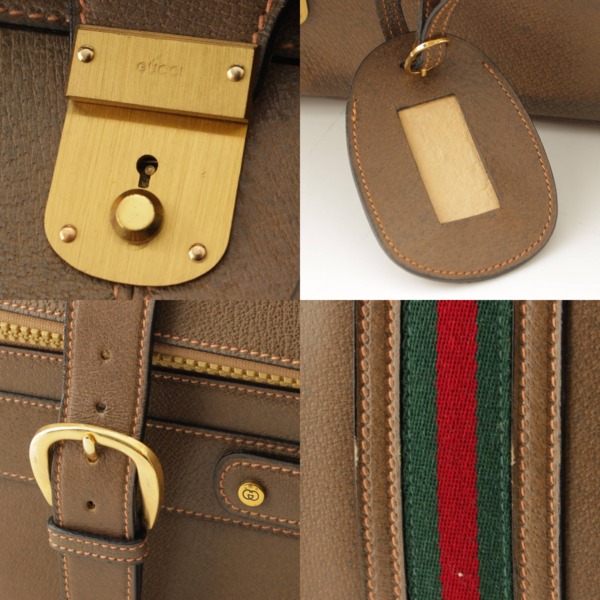 グッチ Gucci オールドグッチ シェリーライン レザー トラベルバッグ スーツケース カーキ 中古 通販 retro レトロ