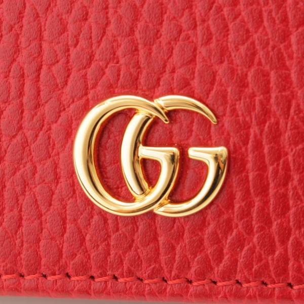 グッチ(Gucci) マーモント レザー 二つ折り財布 456126 レッド 中古