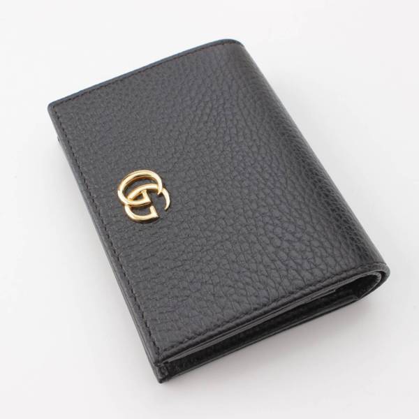 グッチ Gucci GGマーモント レザー コンパクトウォレット 二つ折り財布 456126 ブラック 中古 通販 retro レトロ