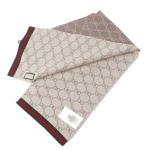 グッチ(Gucci) GG シェリーライン ウール マフラー 325806 グレー 中古 