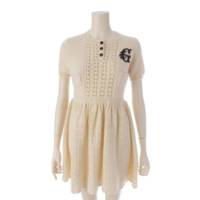 Gロゴ 刺繍 半袖 ウール ニット ワンピース ドレス 642084 アイボリー S