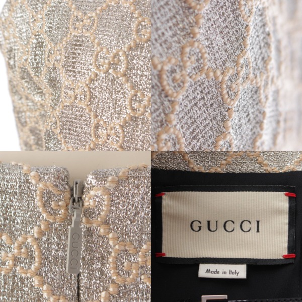 グッチ Gucci ヘリテージ GG ラメ ノースリーブ ワンピース ドレス 622982 シルバー×ベージュ 38 中古 通販 retro レトロ