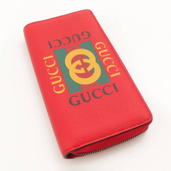 グッチ(Gucci) レザー ヴィンテージロゴプリント ラウンドファスナー