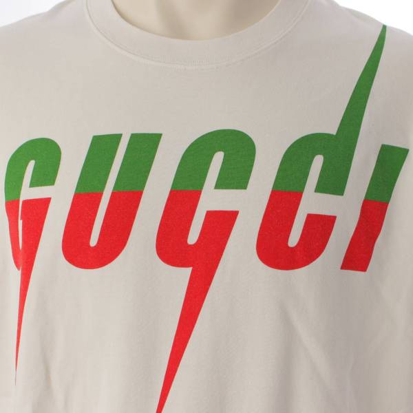 グッチ Gucci ブレードロゴ プリント コットン Tシャツ ホワイト 中古