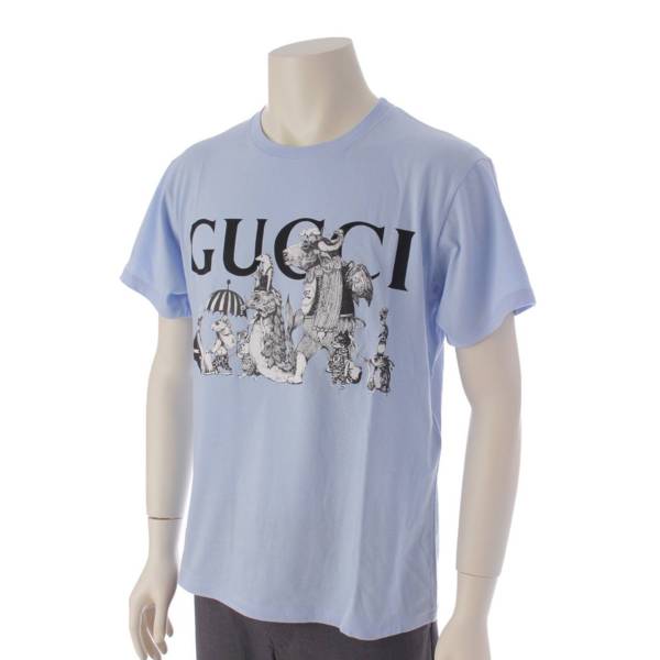 グッチ Gucci メンズ 日本限定 ヒグチユウコ ロゴ プリント Tシャツ カットソー ライトブルー XS 中古 通販 retro レトロ