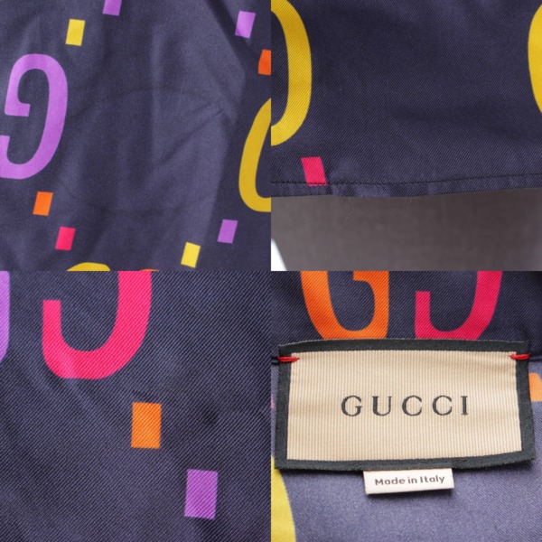 グッチ Gucci メンズ GGプリント シルク 半袖 シャツ トップス 694124 ネイビー 50 中古 通販 retro レトロ