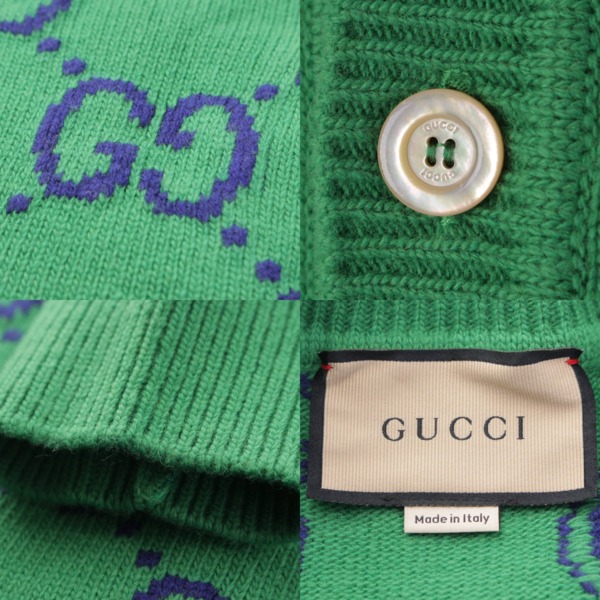 グッチ Gucci 22SS メンズ GGインターシャ 長袖 ウール カーディガン 674043 グリーン L 中古 通販 retro レトロ