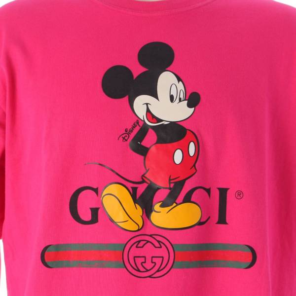 グッチ Gucci メンズ ディズニー ミッキー ロゴ クルーネック コットン 半袖 Tシャツ 565806 ピンク L 中古 通販 retro レトロ