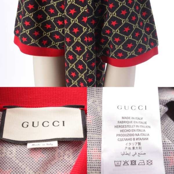 グッチ Gucci メンズ GGスター コットン ポロシャツ トップス 575222 ブラック×レッド XXL 中古 通販 retro レトロ