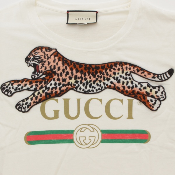 グッチ(Gucci) 18AW レオパード ロゴ Tシャツ 493117 ホワイト XS 中古