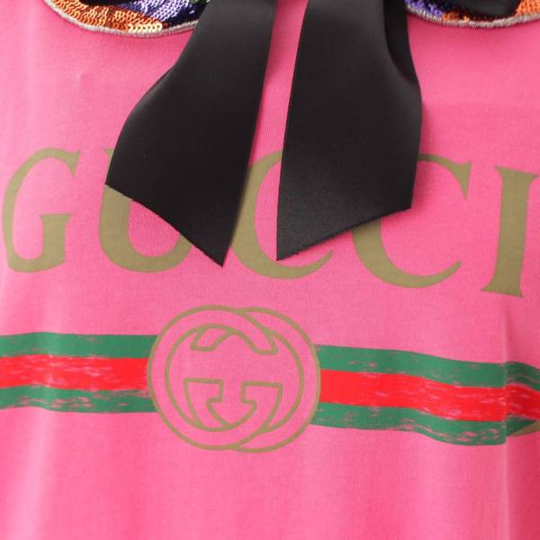 グッチ(Gucci) オールドロゴ スパンコール襟付き Tシャツ 469307