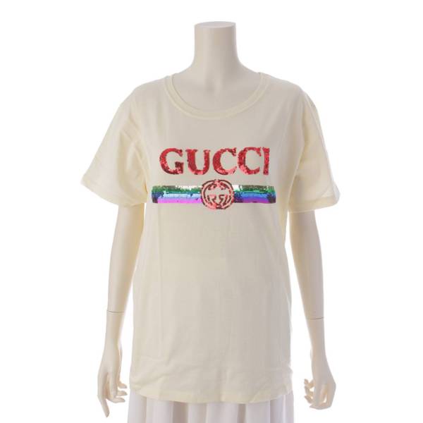 グッチ Gucci スパンコール ロゴ 半袖 コットン Tシャツ カットソー 